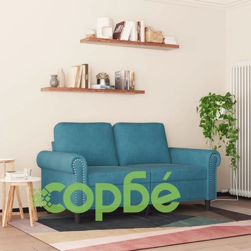 2-местен диван, син, 120 см, кадифе ➤ топ цена ➤ sorbe.bg