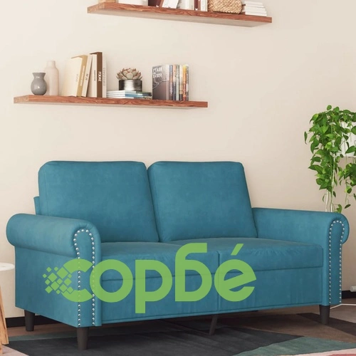 2-местен диван, син, 120 см, кадифе ➤ топ цена ➤ sorbe.bg