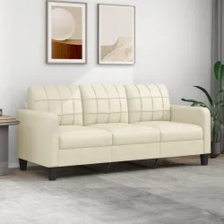 3-местен диван, кремав, 180 см, изкуствена кожа