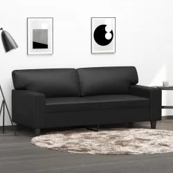2-местен диван, черен, 140 см, изкуствена кожа