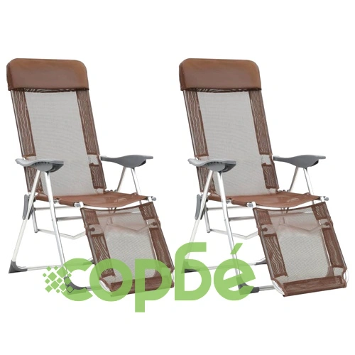 Сгъваеми къмпинг столове с опори за крака 2 бр кафяви textilene ➤ топ цена ➤ sorbe.bg