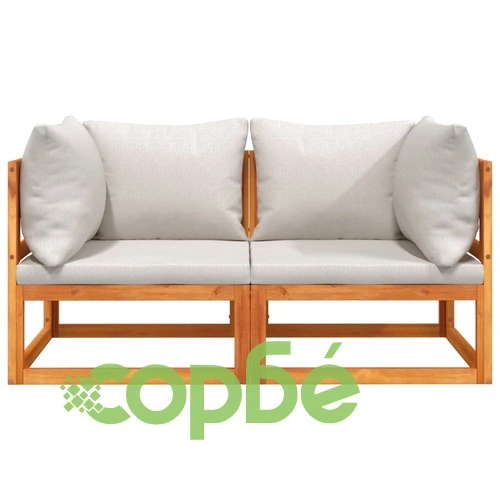 Модулни ъглови дивани 2 бр светлосиви възглавници акация масив ➤ топ цена ➤ sorbe.bg