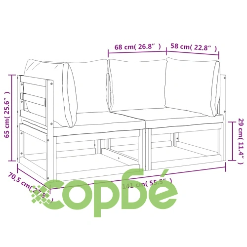 Модулни ъглови дивани 2 бр светлосиви възглавници акация масив ➤ топ цена ➤ sorbe.bg