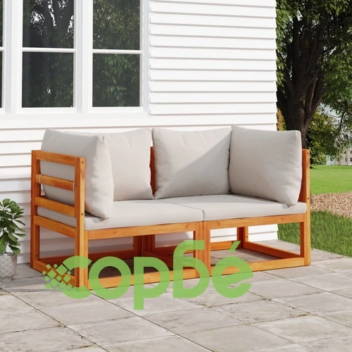 Модулни ъглови дивани 2 бр светлосиви възглавници акация масив ➤ топ цена ➤ sorbe.bg