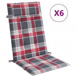 Възглавници за столове с облегалка 6 бр червено каре плат