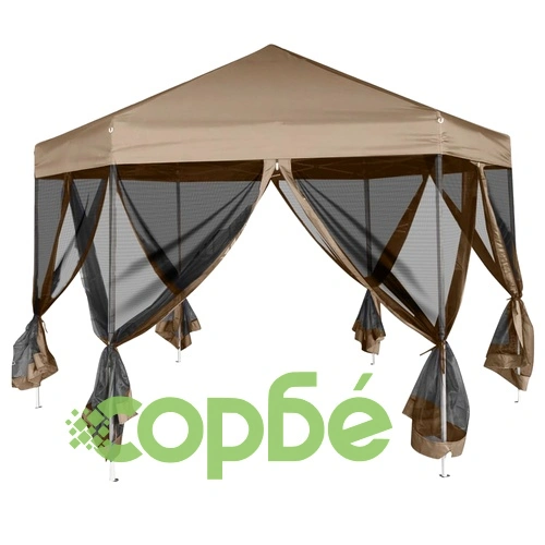 Шестоъгълна pop-up шатра със стени 3,6x3,1 м таупе 220 г/м² ➤ топ цена ➤ sorbe.bg