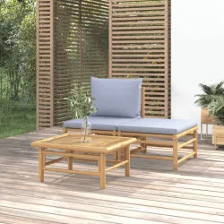 Градински комплект със светлосиви възглавници 3 части бамбук