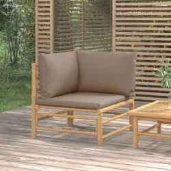 Градински ъглов диван с таупе възглавници бамбук
