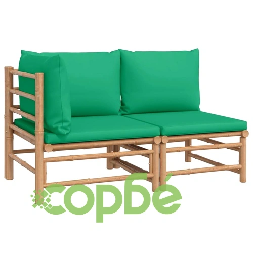 Градински лаундж комплект със зелени възглавници 2 части бамбук ➤ топ цена ➤ sorbe.bg