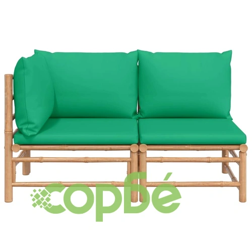 Градински лаундж комплект със зелени възглавници 2 части бамбук ➤ топ цена ➤ sorbe.bg