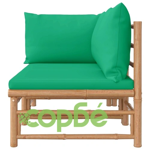 Градински лаундж комплект със зелени възглавници 2 части бамбук ➤ топ цена ➤ sorbe.bg