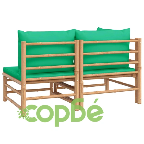 Градински лаундж комплект със зелени възглавници 2 части бамбук ➤ топ цена ➤ sorbe.bg