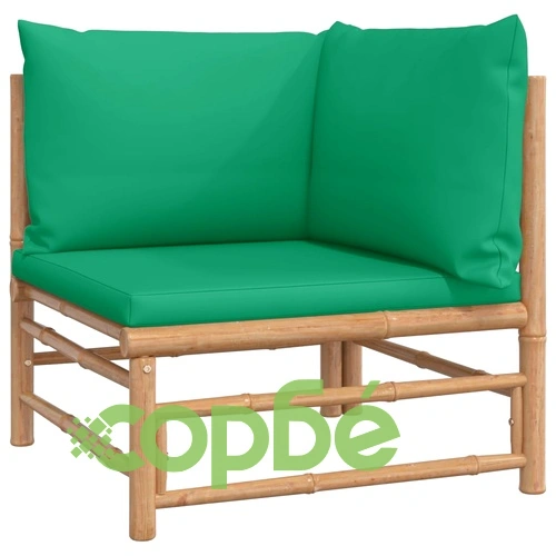 Градински лаундж комплект със зелени възглавници 2 части бамбук ➤ топ цена ➤ sorbe.bg