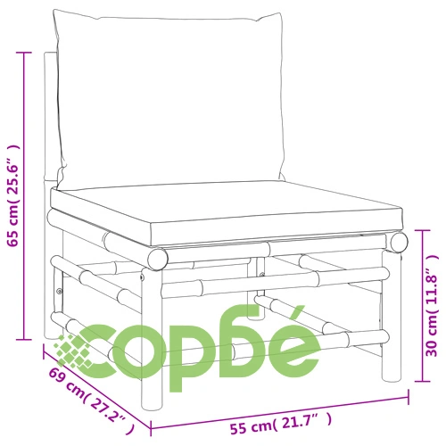 Градински лаундж комплект със зелени възглавници 2 части бамбук ➤ топ цена ➤ sorbe.bg