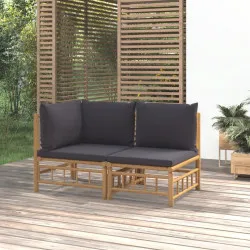 Градински лаундж комплект тъмносиви възглавници 2 части бамбук
