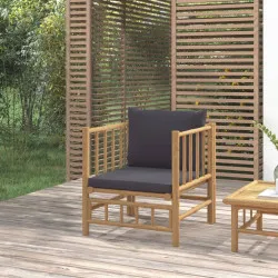 Градински диван с тъмносиви възглавници бамбук