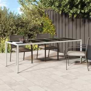 Градинска маса бяла 250x100x75 см полиратан и закалено стъкло