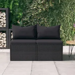 Градински средни дивани с възглавници, 2 бр, черни, полиратан
