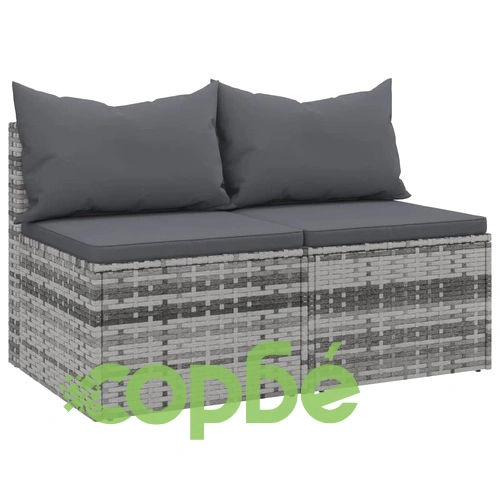 Градински средни дивани с възглавници, 2 бр, сиви, полиратан ➤ топ цена ➤ sorbe.bg