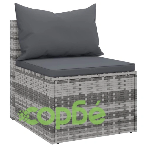Градински средни дивани с възглавници, 2 бр, сиви, полиратан ➤ топ цена ➤ sorbe.bg