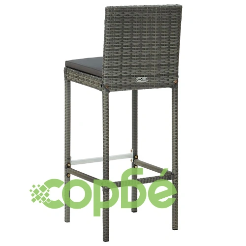 Бар табуретки с възглавници, 6 бр, сиви, полиратан ➤ топ цена ➤ sorbe.bg