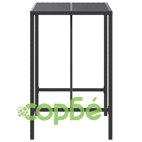 Бар маса със стъклен плот, черна, 70x70x110 см, полиратан ➤ топ цена ➤ sorbe.bg