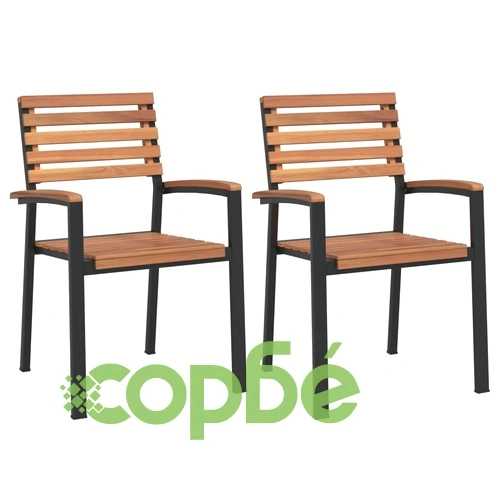 Стифиращи градински столове, 2 бр, акация масив и метал ➤ топ цена ➤ sorbe.bg