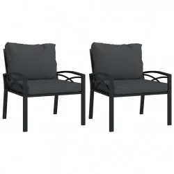 Градински столове със сиви възглавници 2 бр 68x76x79 см стомана