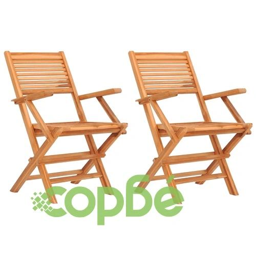Сгъваеми градински столове, 2 бр, 55x62x90 см, тик масив ➤ топ цена ➤ sorbe.bg