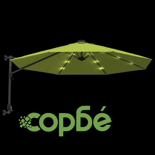 Стенен чадър с LED светлини, ябълково зелено, 290 см ➤ топ цена ➤ sorbe.bg