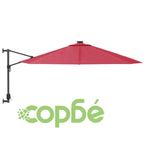 Стенен чадър с LED светлини, яркочервен, 290 см ➤ топ цена ➤ sorbe.bg