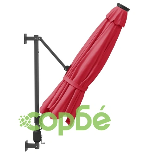 Стенен чадър с LED светлини, яркочервен, 290 см ➤ топ цена ➤ sorbe.bg