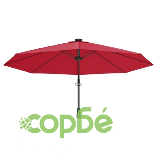 Стенен чадър с LED светлини, яркочервен, 290 см ➤ топ цена ➤ sorbe.bg