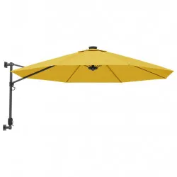 Стенен чадър с LED светлини, жълт, 290 см