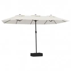 Чадър с двоен покрив и LED светлини, пясъчнобяло, 449x245 см