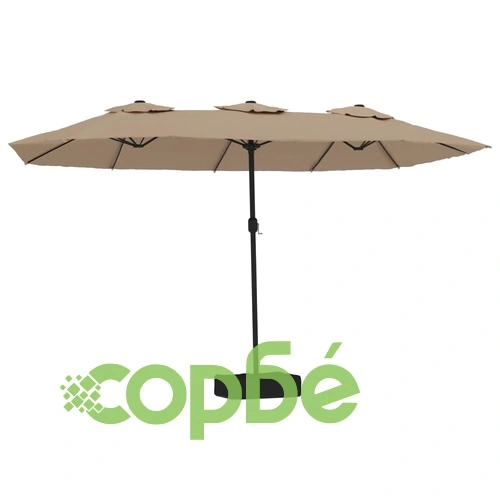 Градински чадър с двоен покрив и LED, таупе, 449x265 см ➤ топ цена ➤ sorbe.bg