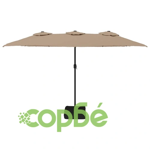 Градински чадър с двоен покрив и LED, таупе, 449x265 см ➤ топ цена ➤ sorbe.bg