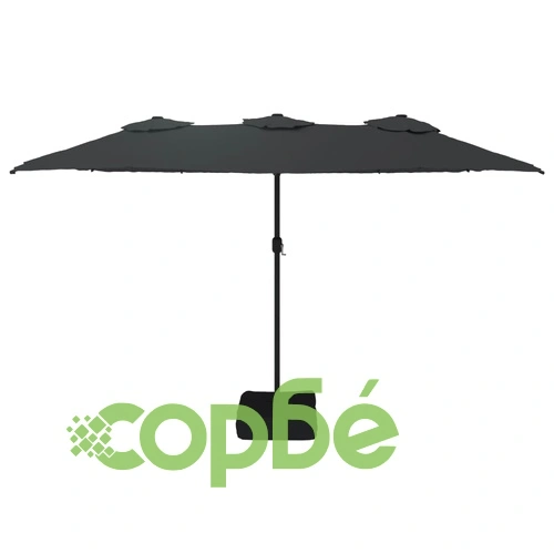 Градински чадър с двоен покрив и LED, черен, 449x265 см ➤ топ цена ➤ sorbe.bg