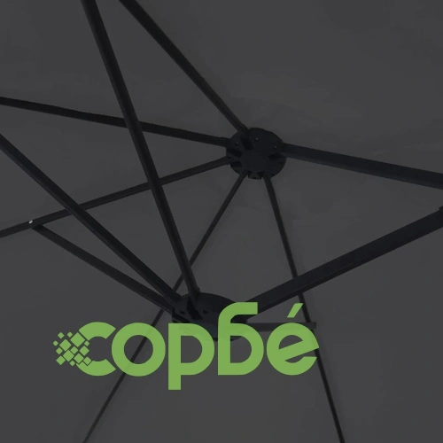 Градински чадър с двоен покрив и LED, черен, 449x265 см ➤ топ цена ➤ sorbe.bg