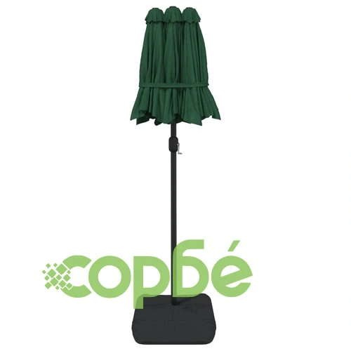 Градински чадър с двоен покрив и LED, зелен, 316x145 см ➤ топ цена ➤ sorbe.bg