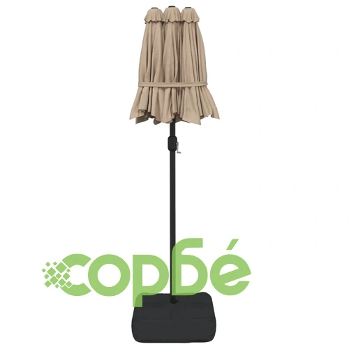 Градински чадър с двоен покрив и LED, таупе, 316x145 см ➤ топ цена ➤ sorbe.bg