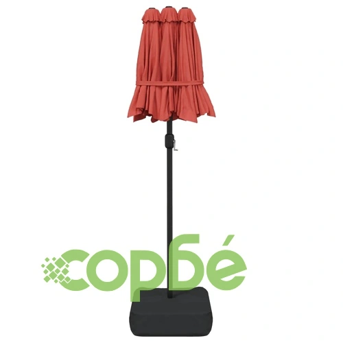 Градински чадър с двоен покрив и LED, теракота, 316x145 см ➤ топ цена ➤ sorbe.bg
