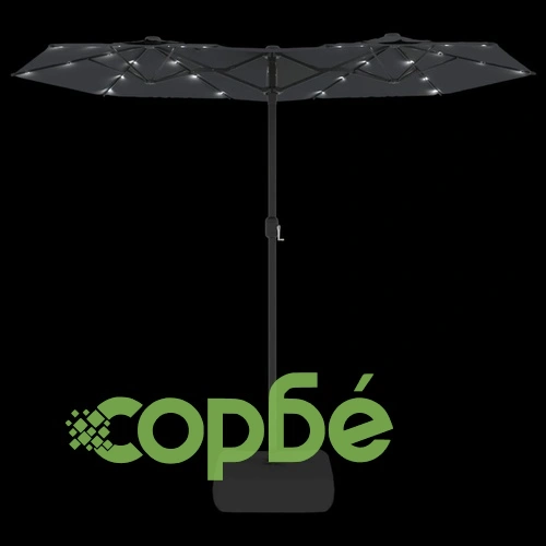 Градински чадър с двоен покрив и LED, черен, 316x145 см на топ цена от sorbe.bg Градински чадър с двоен покрив и LED, черен, 316x145 см ➤ топ цена ➤ sorbe.bg