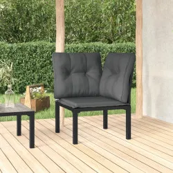 Градински ъглов стол с възглавници черен и сив полиратан
