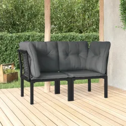 Градински ъглови столове с възглавници 2 бр черен/сив полиратан