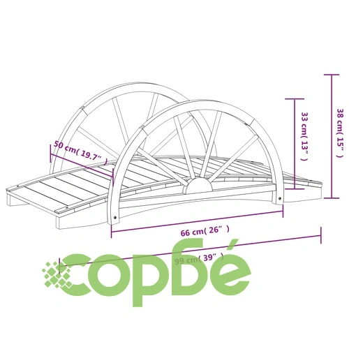 Градински мост с парапет полуколело 99x50x38 см масивна ела ➤ топ цена ➤ sorbe.bg