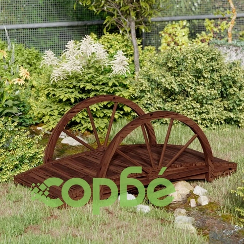 Градински мост с парапет полуколело 99x50x38 см масивна ела ➤ топ цена ➤ sorbe.bg