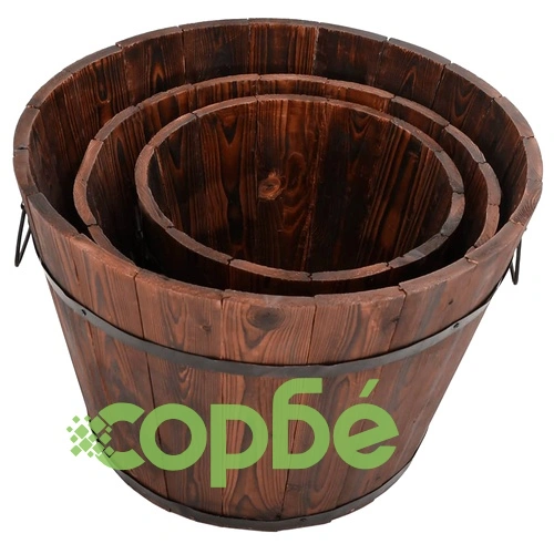 Комплект дървени кофи кашпи, 3 части, масивна ела ➤ топ цена ➤ sorbe.bg