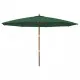 Градински чадър с дървен прът, зелен, 400x273 см
