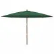 Градински чадър с дървен прът, зелен, 400x273 см